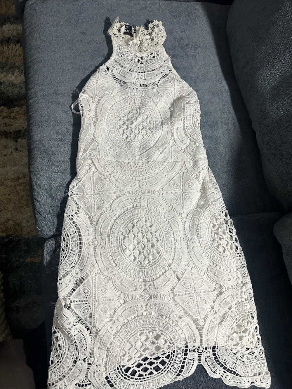 bebe White Crochet Midi Halter Dress